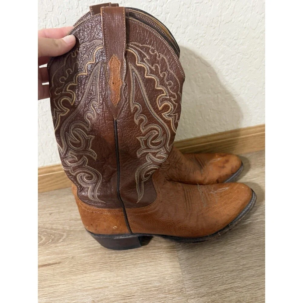 Luchesse 2000 Mens Western Cowboy Boots Brown Leather Embroidered US Size 10D